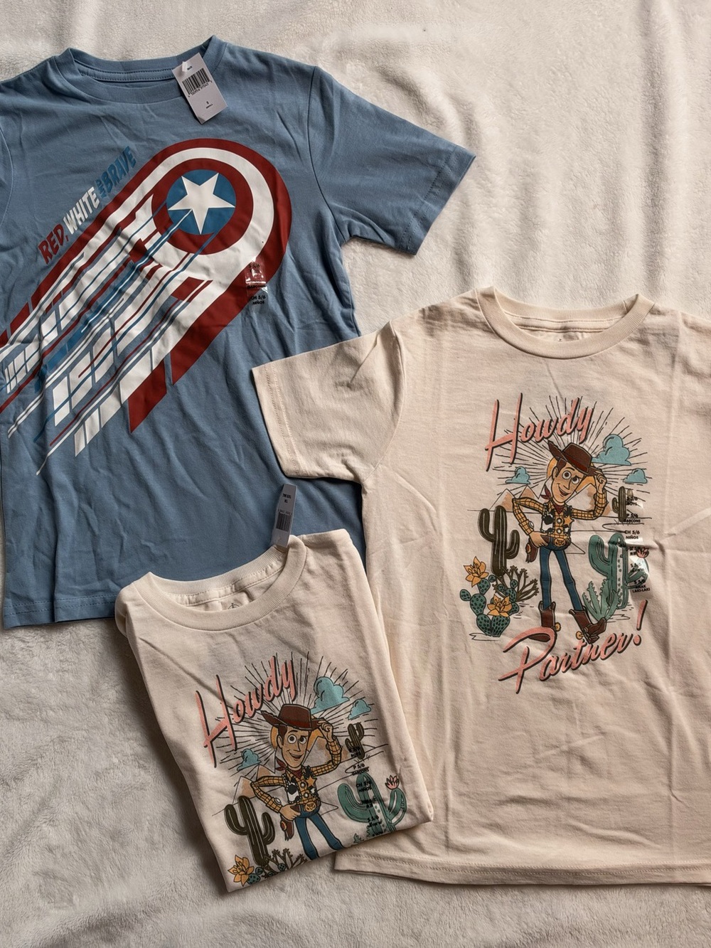 3 Disney Marvel Captain America and Pixar Toy Story Woody T-Shirt Bundle NWT
